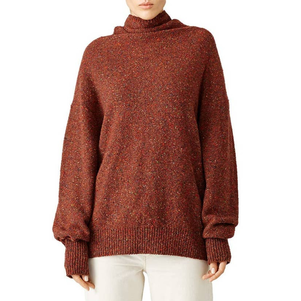 Tibi Sweater Small Terracotta Brown Tweed Knit Oversized Turtleneck Long Sleeve